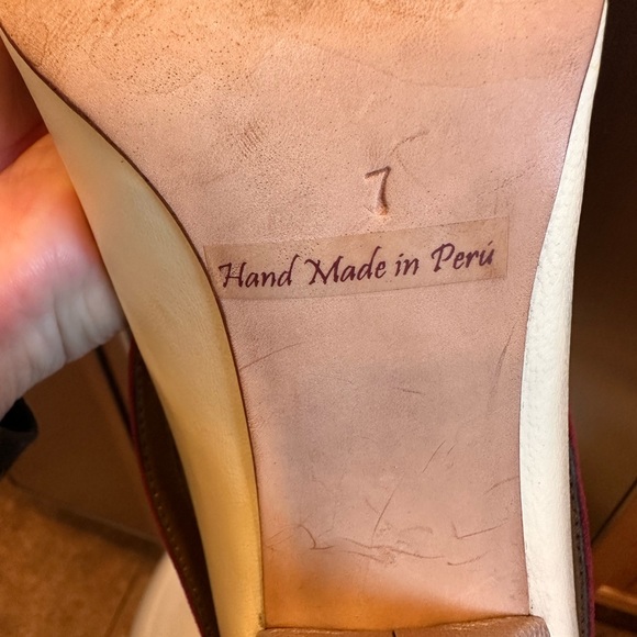 Handmade Marcello Toshi Cream Gold Leather with Velvet Maroon Ties size 7 - Picture 11 of 13